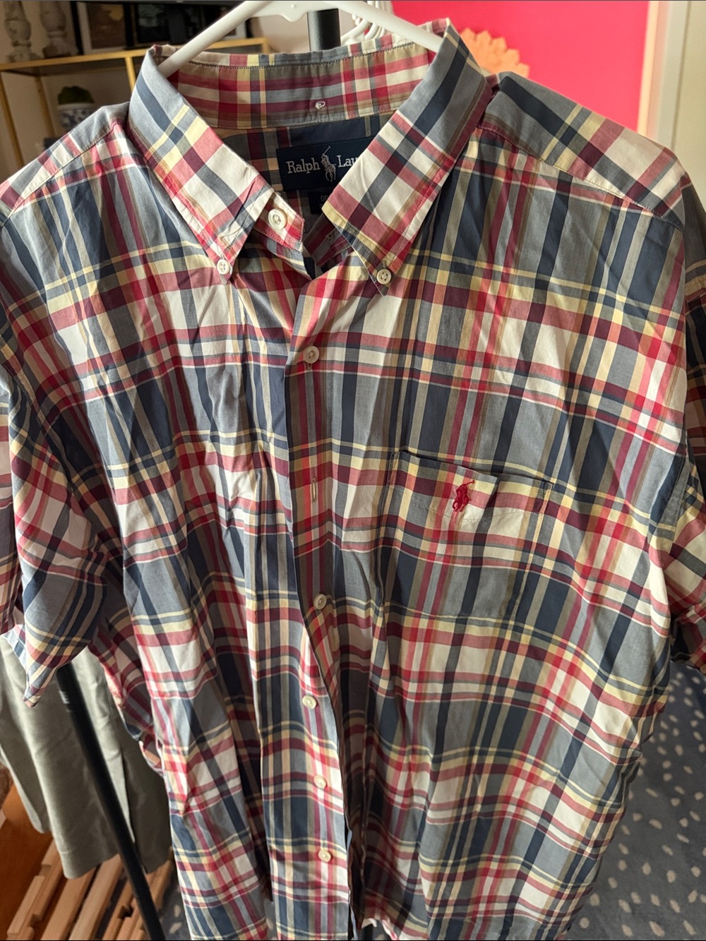 Ralph Lauren Red, Navy & Cream Plaid Button-Down Shirt